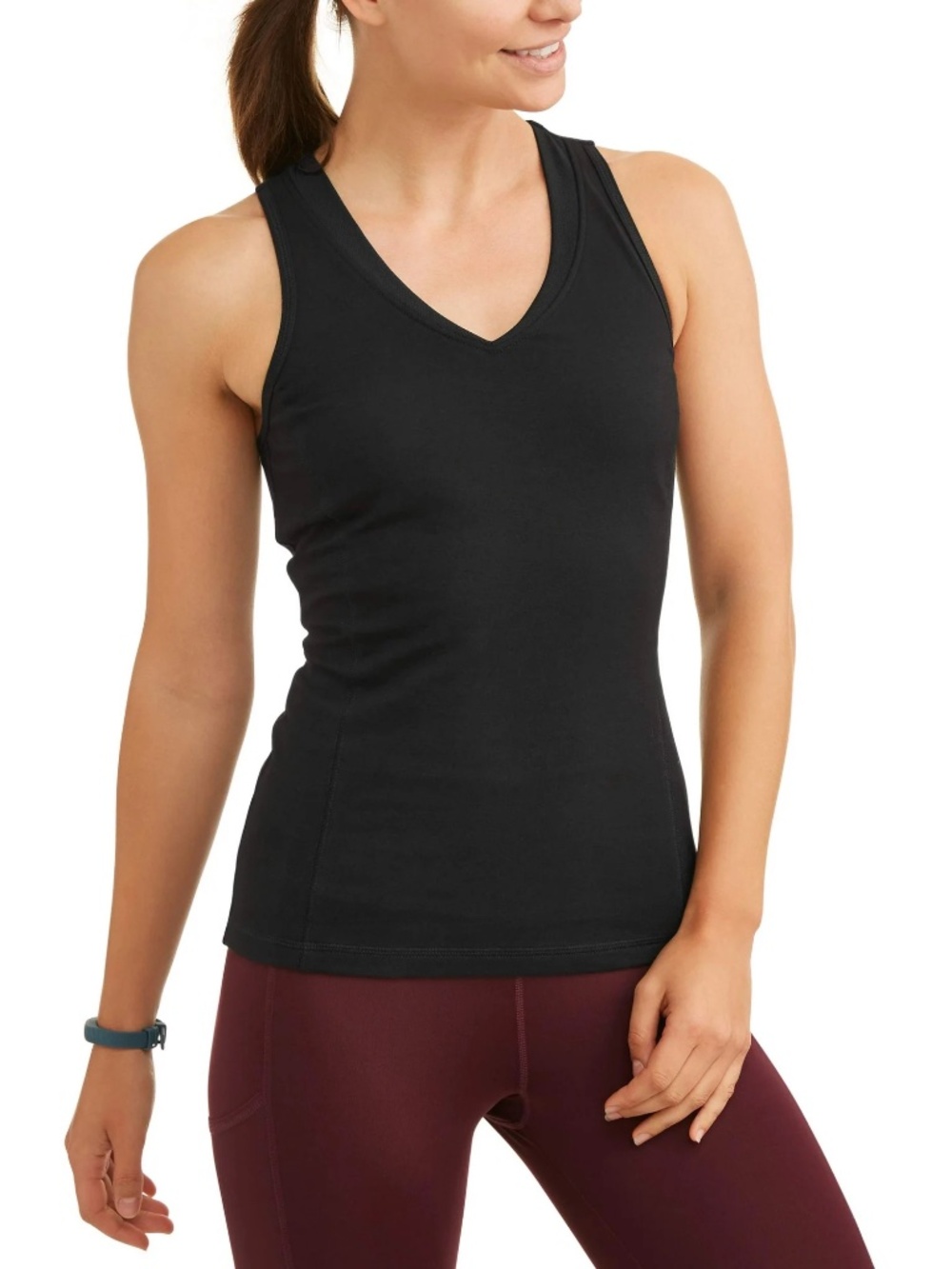 Athletic Works V-Neck Back Mesh Racerback Built-In Bra Tank Top Size XL Black